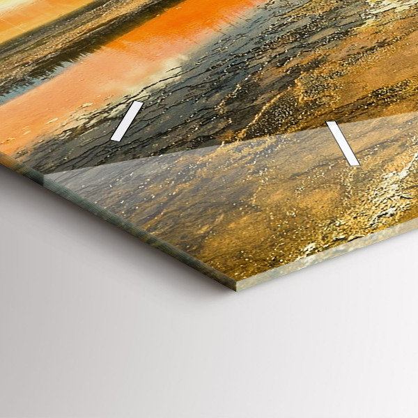 Horizontální skleněné hodiny na stěnu Jezero s horami