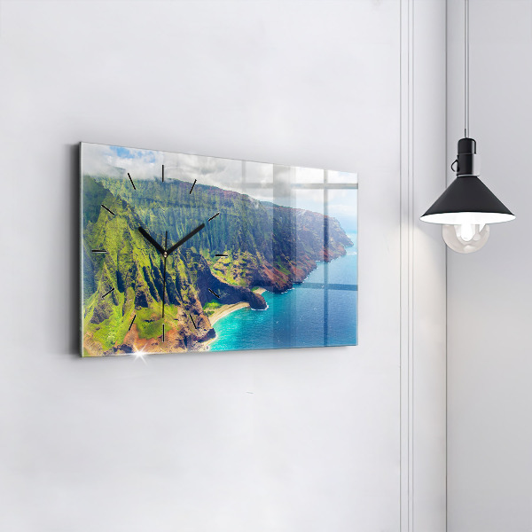 Horizontální skleněné hodiny na stěnu Havajské moře
