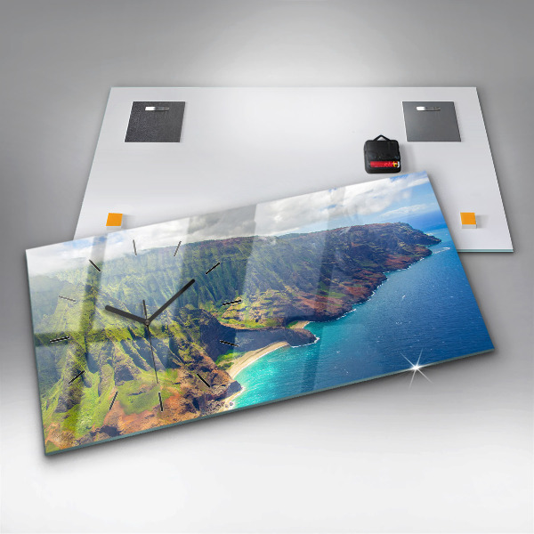 Horizontální skleněné hodiny na stěnu Havajské moře