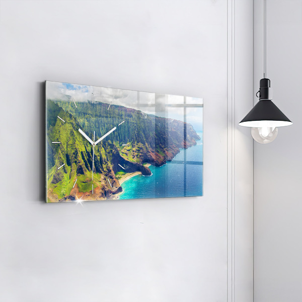 Horizontální skleněné hodiny na stěnu Havajské moře