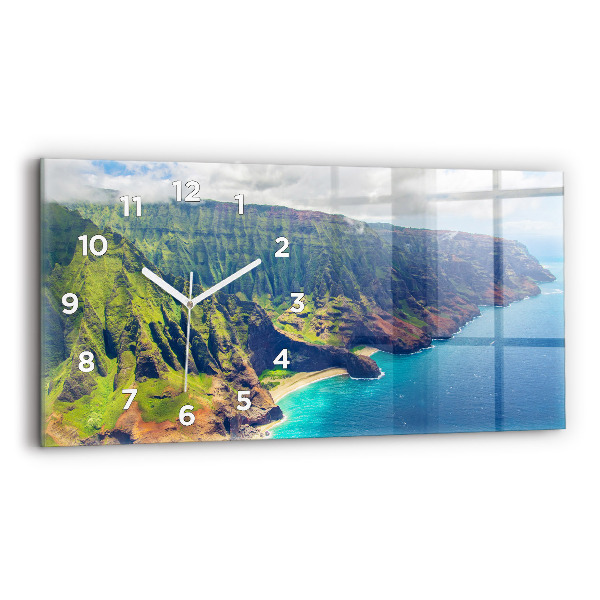 Horizontální skleněné hodiny na stěnu Havajské moře