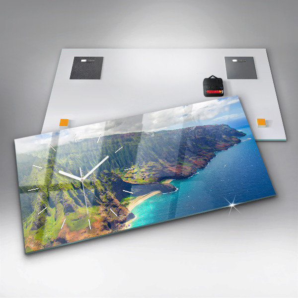 Horizontální skleněné hodiny na stěnu Havajské moře