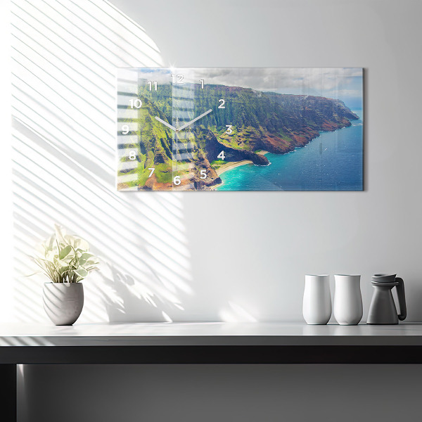 Horizontální skleněné hodiny na stěnu Havajské moře