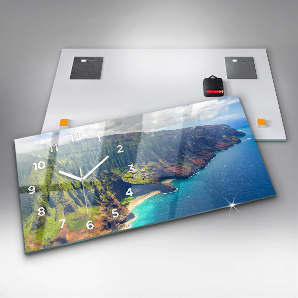 Horizontální skleněné hodiny na stěnu Havajské moře