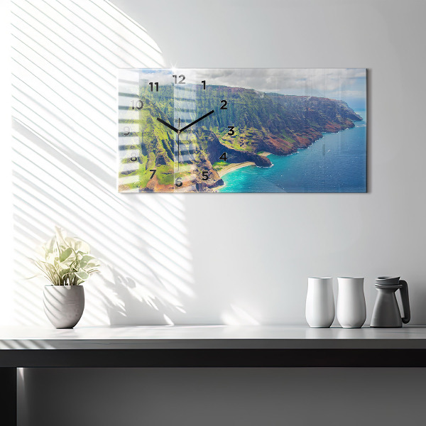 Horizontální skleněné hodiny na stěnu Havajské moře