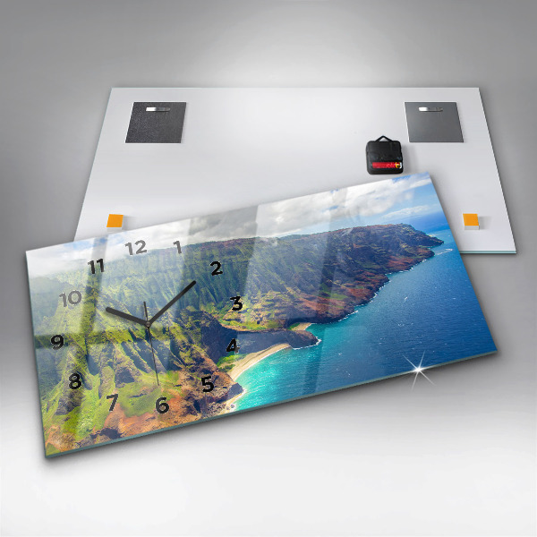 Horizontální skleněné hodiny na stěnu Havajské moře