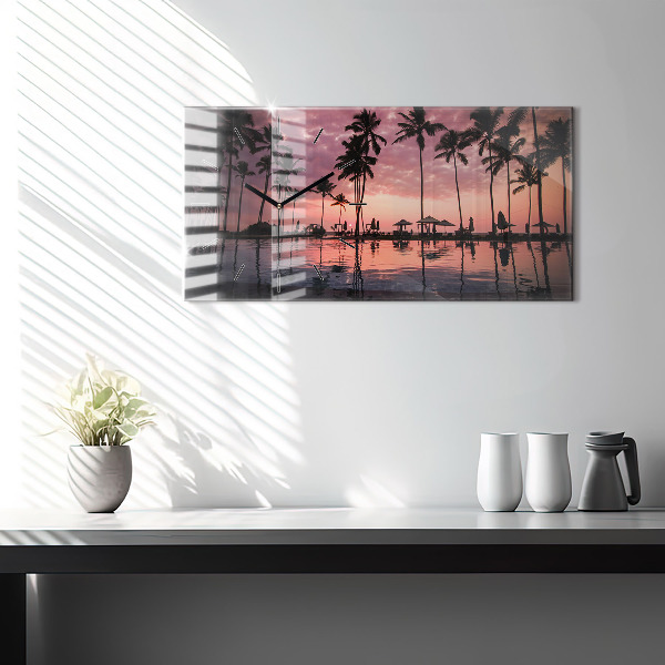 Horizontální skleněné hodiny na stěnu Palmy na Havaji