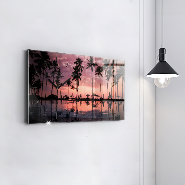 Horizontální skleněné hodiny na stěnu Palmy na Havaji