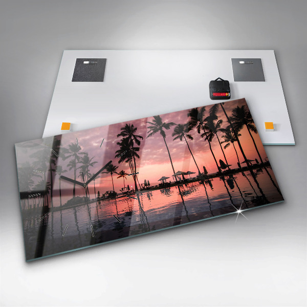 Horizontální skleněné hodiny na stěnu Palmy na Havaji