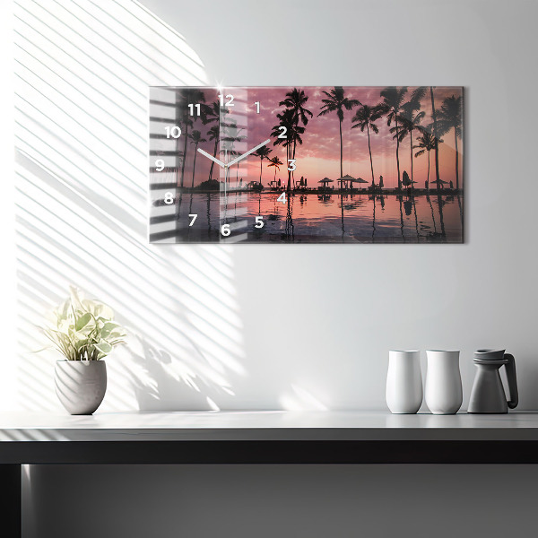 Horizontální skleněné hodiny na stěnu Palmy na Havaji