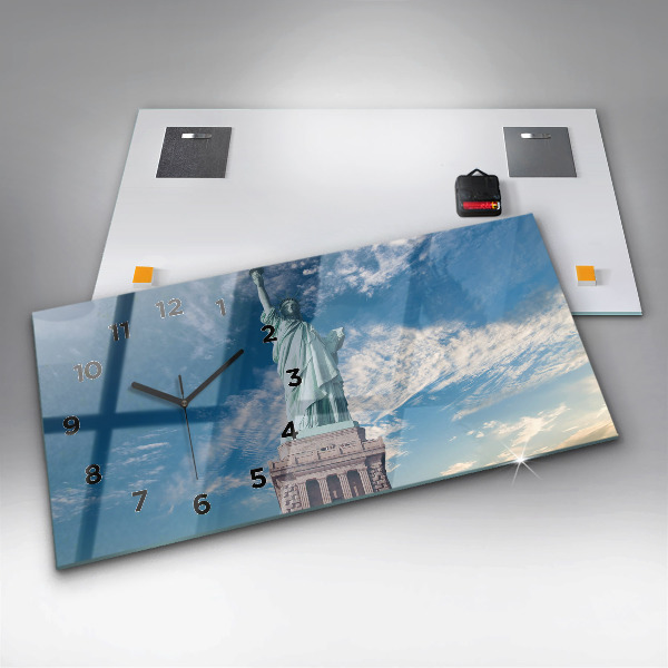 Horizontální skleněné hodiny na stěnu Socha Svobody New York