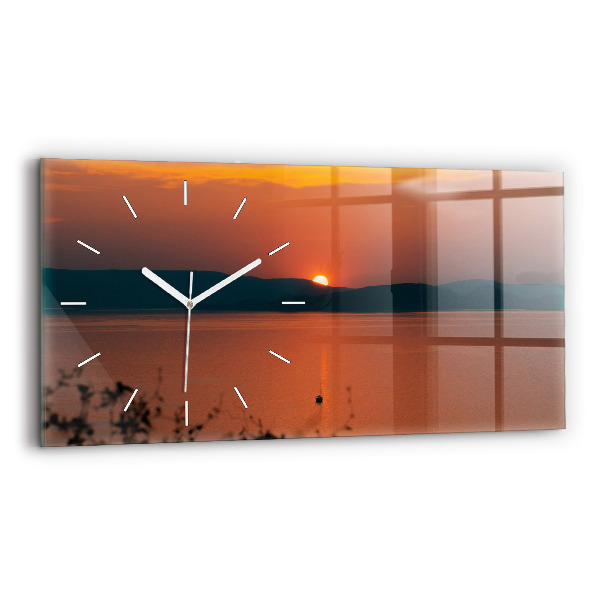 Horizontální skleněné hodiny na stěnu Balaton večer