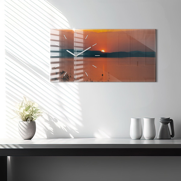 Horizontální skleněné hodiny na stěnu Balaton večer