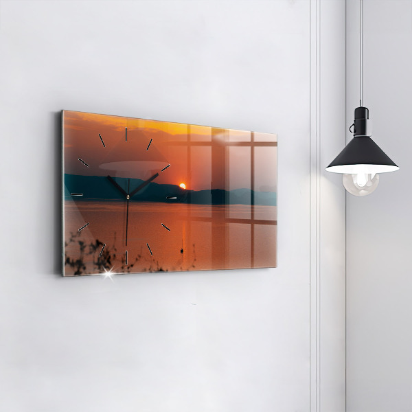 Horizontální skleněné hodiny na stěnu Balaton večer