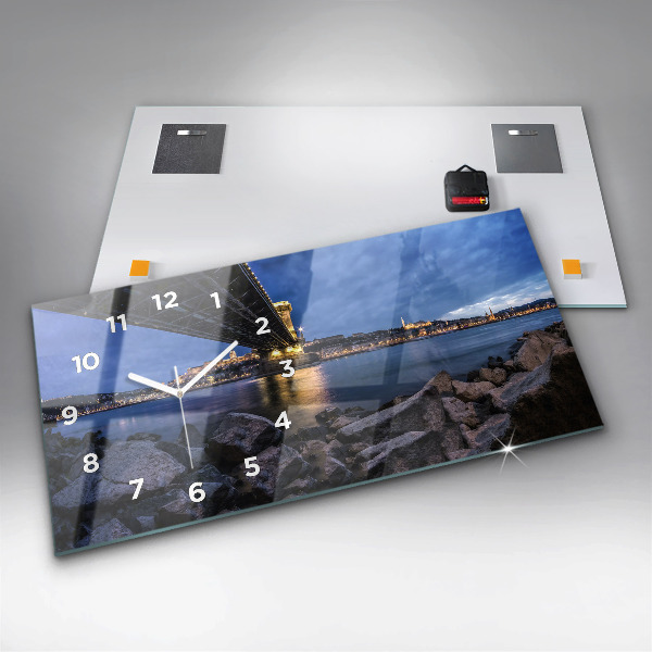 Horizontální skleněné hodiny na stěnu Skalnaté pobřeží pod mostem