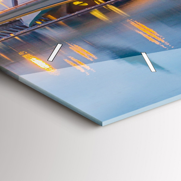 Horizontální skleněné hodiny na stěnu Západ slunce ve městě