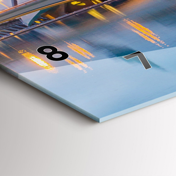 Horizontální skleněné hodiny na stěnu Západ slunce ve městě