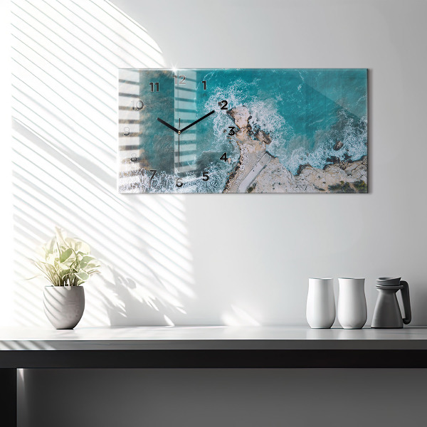 Horizontální skleněné hodiny na stěnu Fjordy na pobřeží Costa Blanca