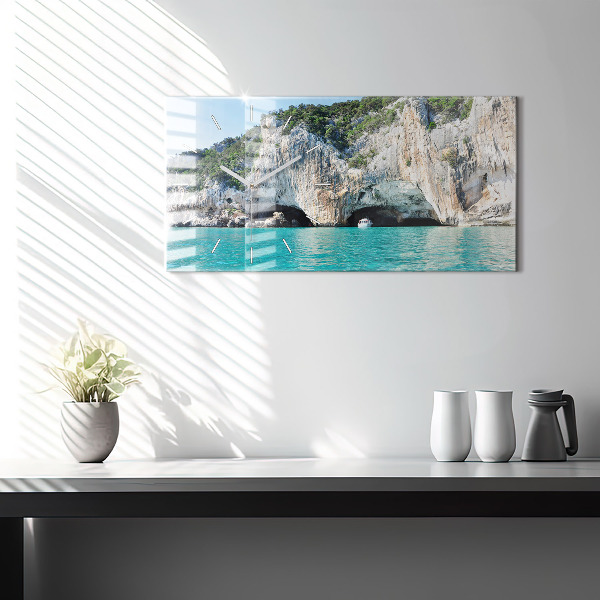 Horizontální skleněné hodiny na stěnu Podmořská jeskyně