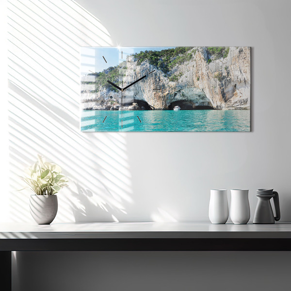 Horizontální skleněné hodiny na stěnu Podmořská jeskyně