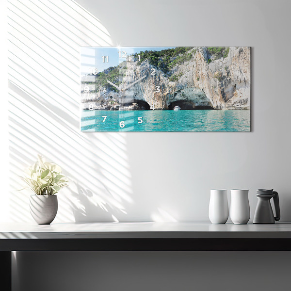 Horizontální skleněné hodiny na stěnu Podmořská jeskyně