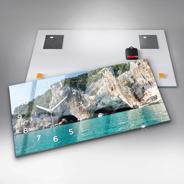 Horizontální skleněné hodiny na stěnu Podmořská jeskyně