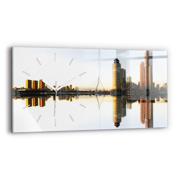 Horizontální skleněné hodiny na stěnu Město u řeky