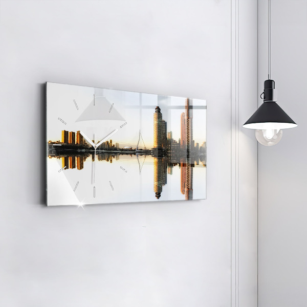 Horizontální skleněné hodiny na stěnu Město u řeky