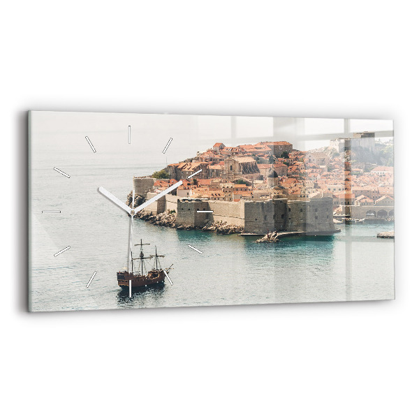 Horizontální skleněné hodiny na stěnu Plachetnice v Dubrovníku