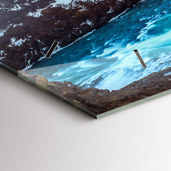 Horizontální hodiny na skle Vodopád Gullfoss na Islandu