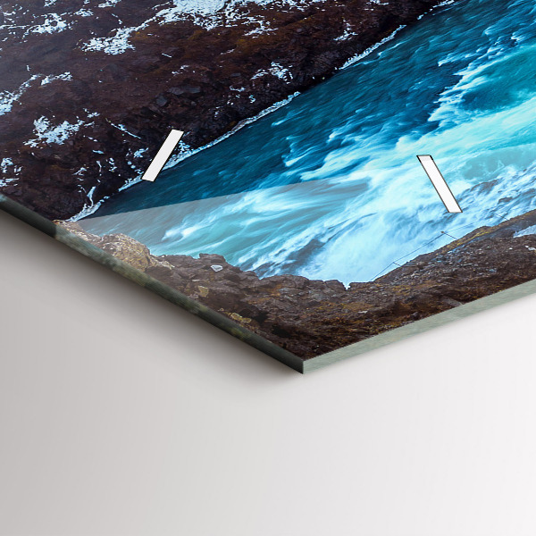 Horizontální hodiny na skle Vodopád Gullfoss na Islandu