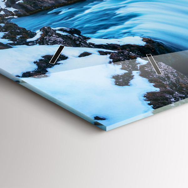 Horizontální hodiny na skle Vodopád Godafoss Island