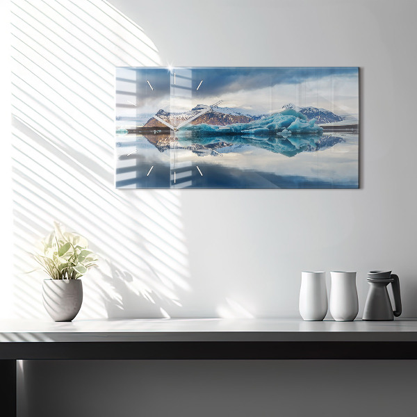 Horizontální hodiny na skle Jezero Jokulsarlon Island