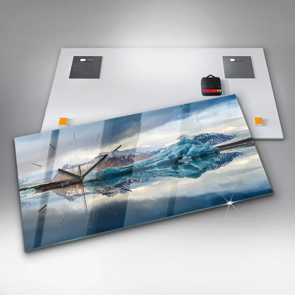 Horizontální hodiny na skle Jezero Jokulsarlon Island