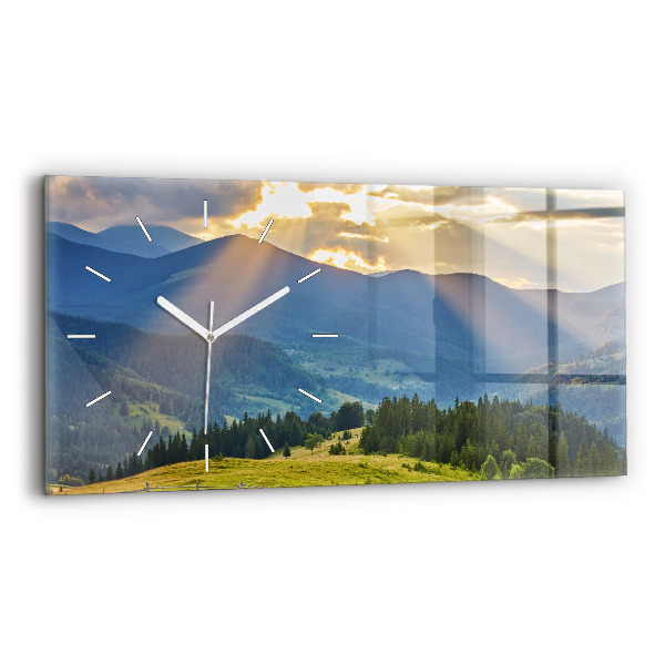 Horizontální hodiny na skle Krajina s lesy