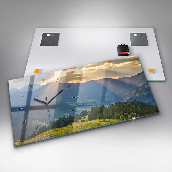 Horizontální hodiny na skle Krajina s lesy