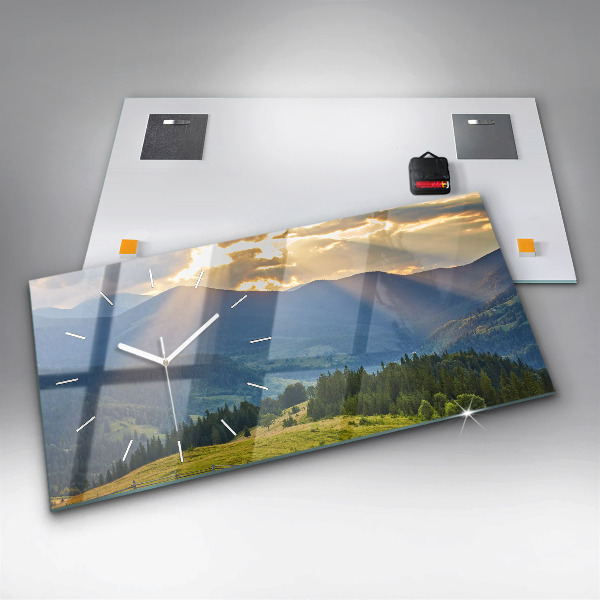 Horizontální hodiny na skle Krajina s lesy