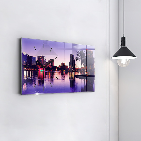 Horizontální hodiny na skle Panorama města Orlando