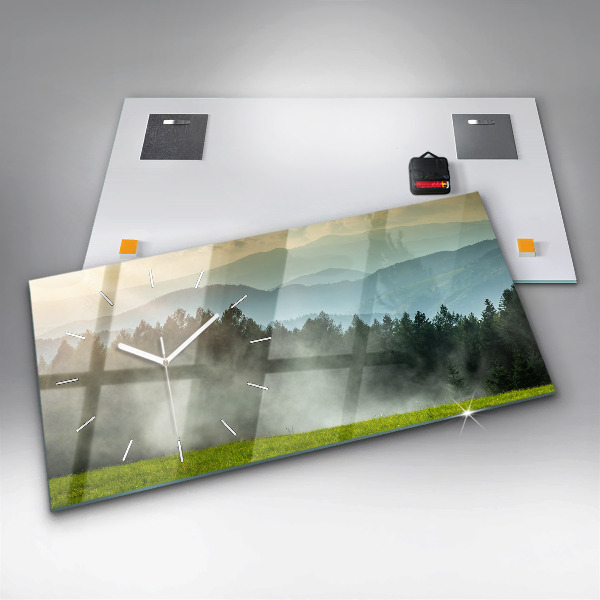 Horizontální skleněné hodiny na stěnu Horská krajina