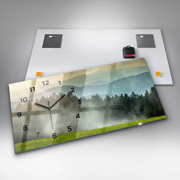 Horizontální skleněné hodiny na stěnu Horská krajina