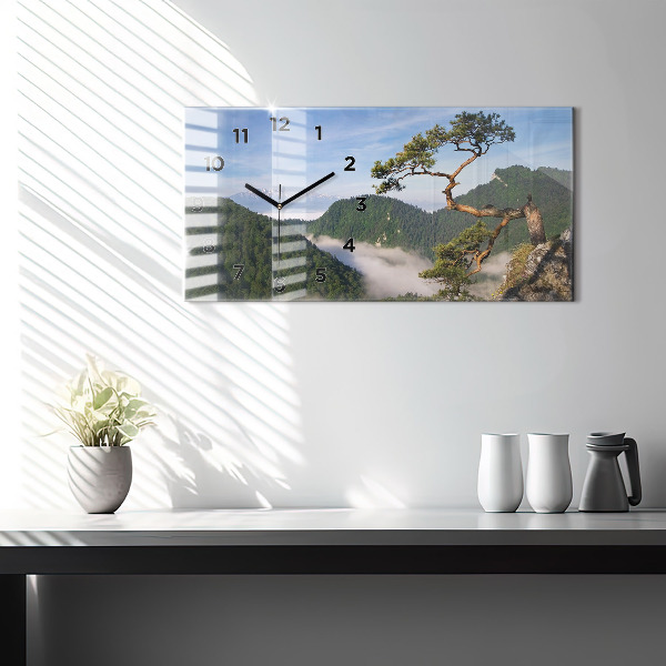 Horizontální skleněné hodiny na stěnu Vrchol Sokolica v Pieninách