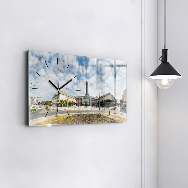 Horizontální skleněné hodiny na stěnu Panorama Ostravy