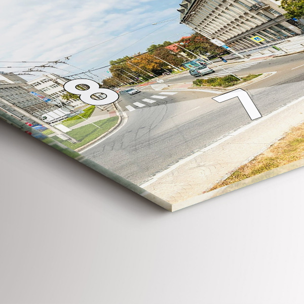 Horizontální skleněné hodiny na stěnu Panorama Ostravy