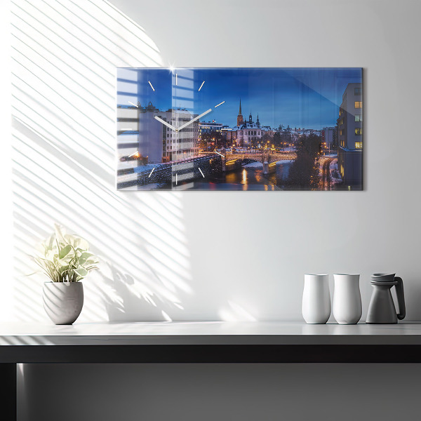 Horizontální hodiny na skle Panorama Plzně