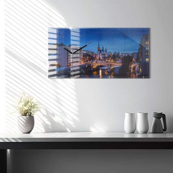 Horizontální hodiny na skle Panorama Plzně