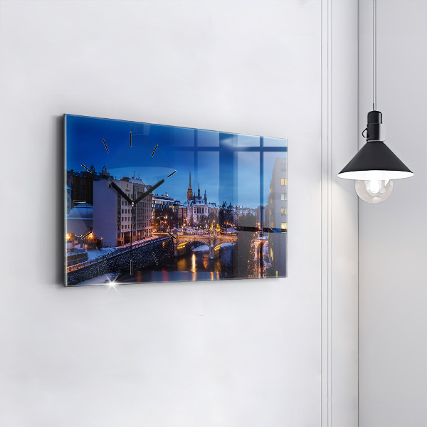 Horizontální hodiny na skle Panorama Plzně