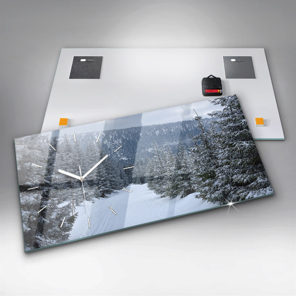 Horizontální skleněné hodiny na stěnu České Krkonoše v zimě