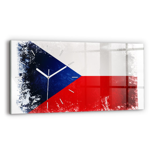 Horizontální hodiny na skle Vlajka České republiky
