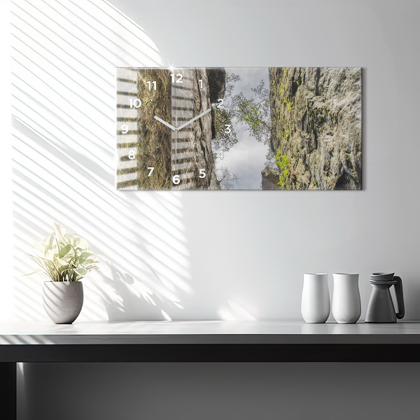 Horizontální skleněné hodiny na stěnu Skalní město v České republice