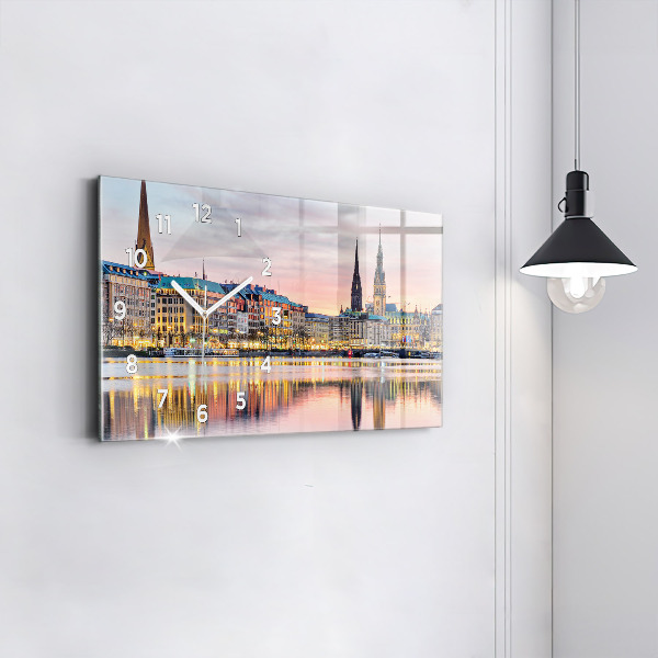 Horizontální hodiny na skle Alster v Hamburku